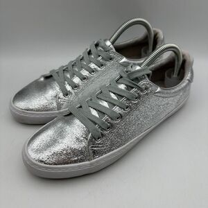 Asos‎ Sneakers Shoes Womens 7 Metallic Silver Round Toe Low Top Lace Up Comfort